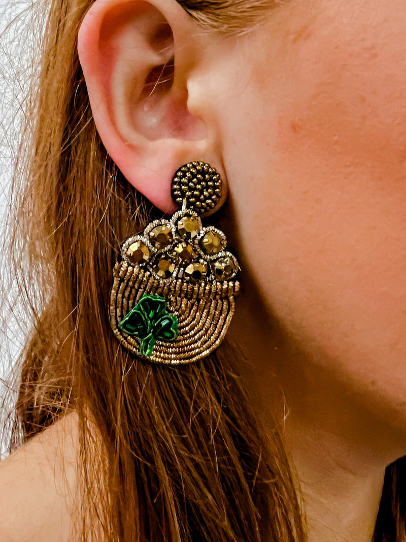 Crystal Pot of Gold with Shamrock Earring