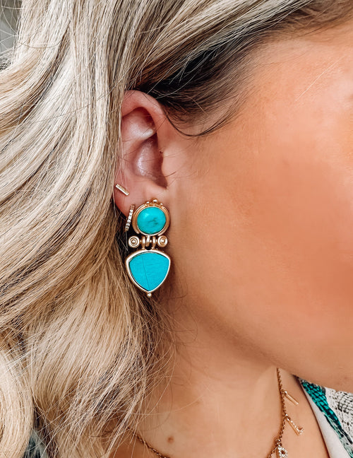 Turquoise/Gold Stud Earring
