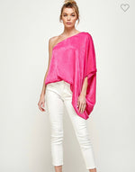 Small-Pink Satin One Shoulder Top