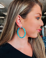 Gold Brushed Hoops- Turquoise