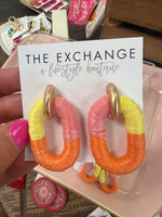 Raffia Wrapped Oval Link Earrings - Orange
