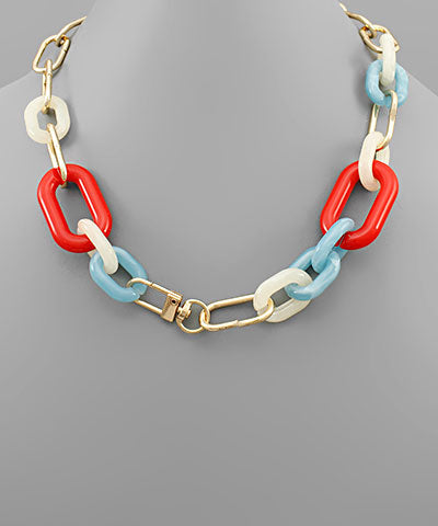 Acrylic & Metal Chain Necklace Red - shoptheexchange