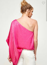 Small-Pink Satin One Shoulder Top