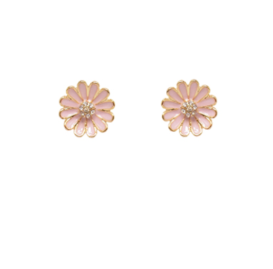 Crystal & Color Flower Earrings - Pink