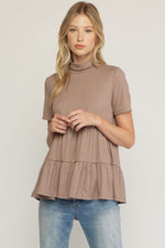 Shelby Ribbed High Neck Top- Coco
