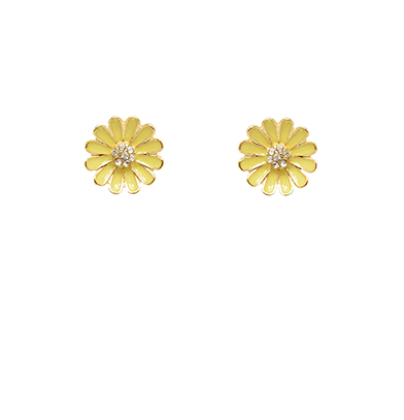 Crystal & Color Flower Earrings - Yellow