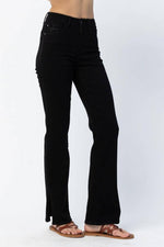 OE: Judy Blue High Waist 90'S Black Slit Hem Straight Leg Jeans