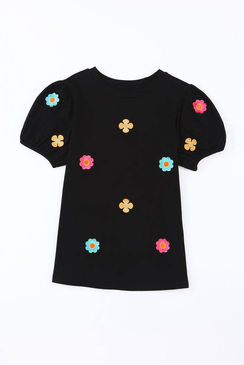 Online Exclusive: Embroidered Floral Puff Sleeve Tee