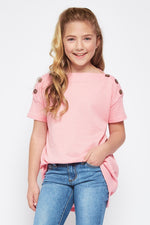 Pink Short Sleeve Top With Button Detail - shoptheexchange