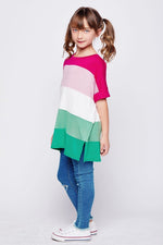 Pink, Ivory, Green Colorblock Top
