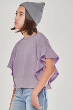 Lavendar Chunky Knit Cropped Pullover Ruffle Sweater - shoptheexchange