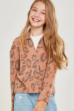 Leopard Print Brush Knit Collar Button Cardigan - shoptheexchange