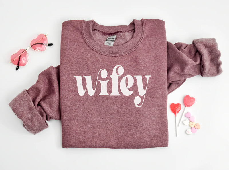 Wifey (White Ink) Heather Maroon Sweatshirt