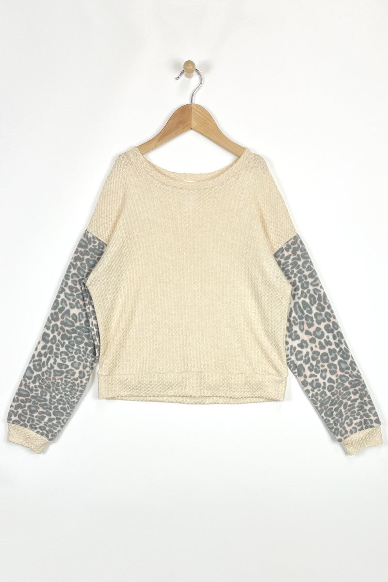 Oatmeal Leopard Sleeve Pullover
