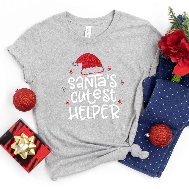 Tween Santa's Cutest Helper Glitter Graphic Tee