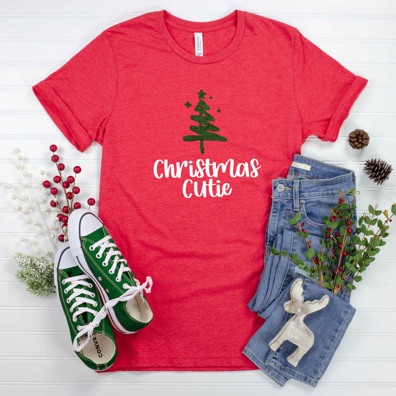 Tween Christmas Cutie Tree Glitter Graphic Tee