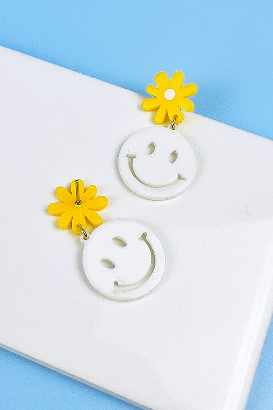 Smiley Face and Flower Acrylic Earrings