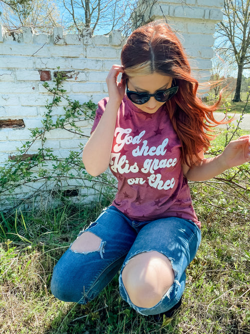 God Shed His Grace (Burgundy Star Tee)