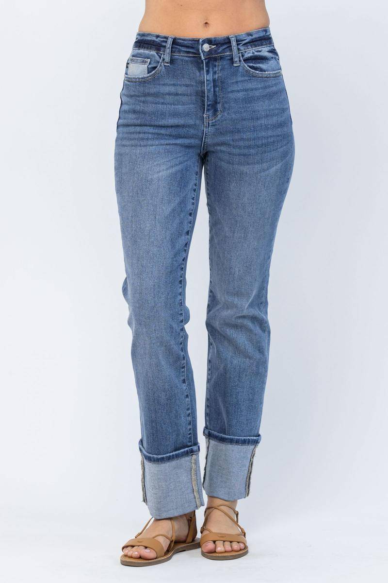 OE: Judy Blue High Waist Straight Leg Jeans with Wide Cuff