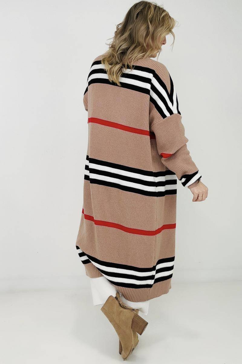 OE: "The Burbs" Oversized Striped Knit Duster Cardigan