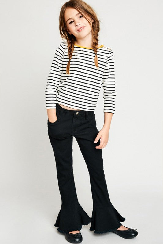 Times Before Black Cropped Frill Flare Jeans - shoptheexchange
