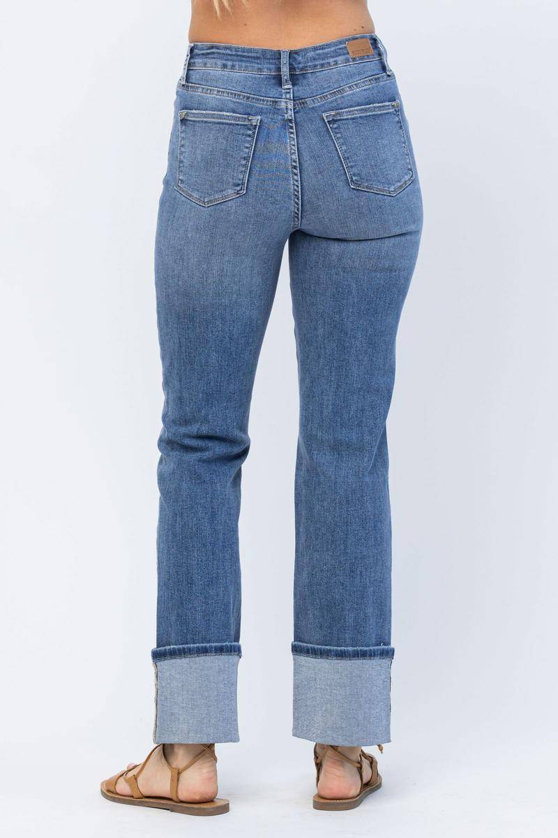 OE: Judy Blue High Waist Straight Leg Jeans with Wide Cuff