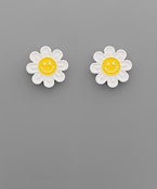 Smile Flower Studs - White