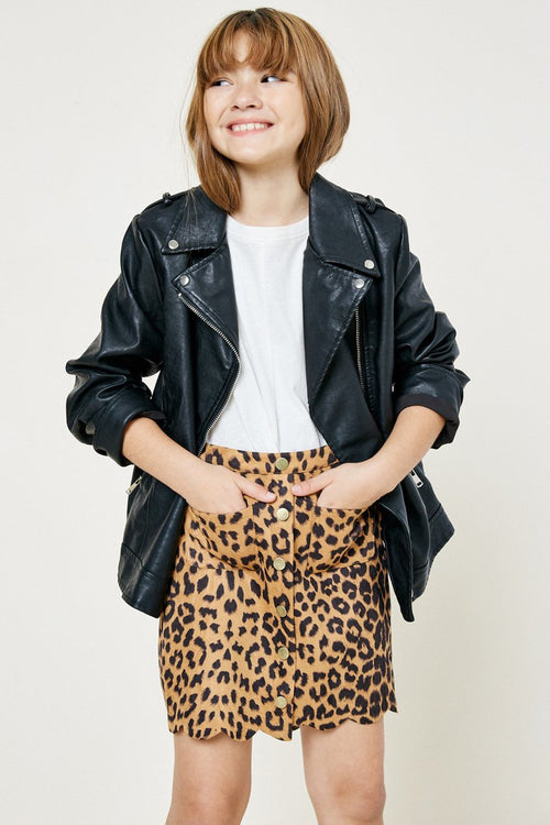 Button-Down Scallop Leopard Skirt - shoptheexchange