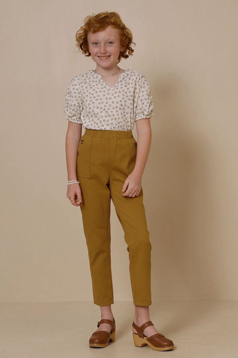 Mustard Buttoned Pocket Tapered Twill Pants