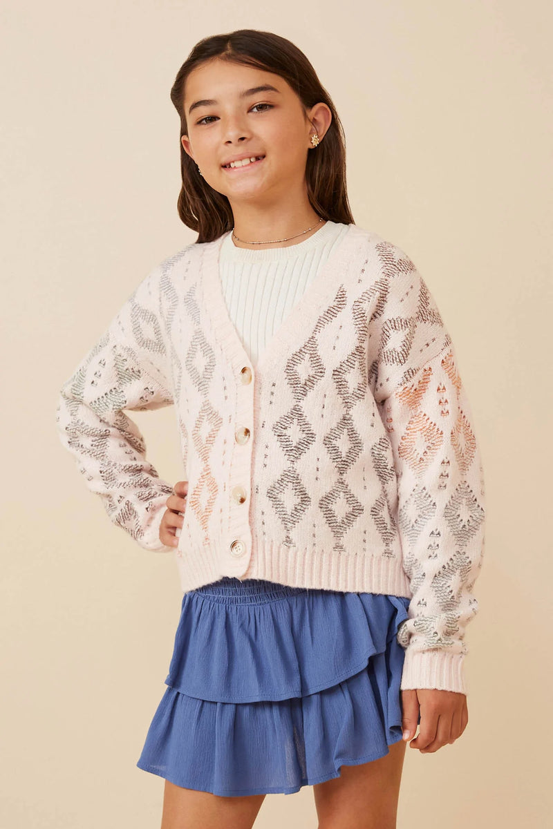 Ombre Diamond Cropped Button Cardigan