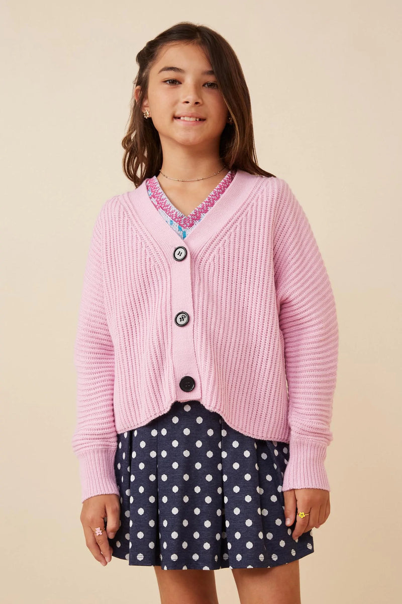 Pink Ribbed Button Down Dolman Sleeve Cardigan