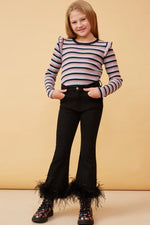 Contrast Neck Band Striped Knit Top