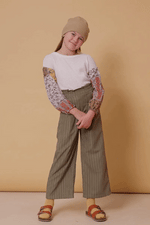 Olive Pleated Front Striped Wide Leg Pants