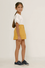 Mustard Brushed Polka Dot Buttoned Skirt