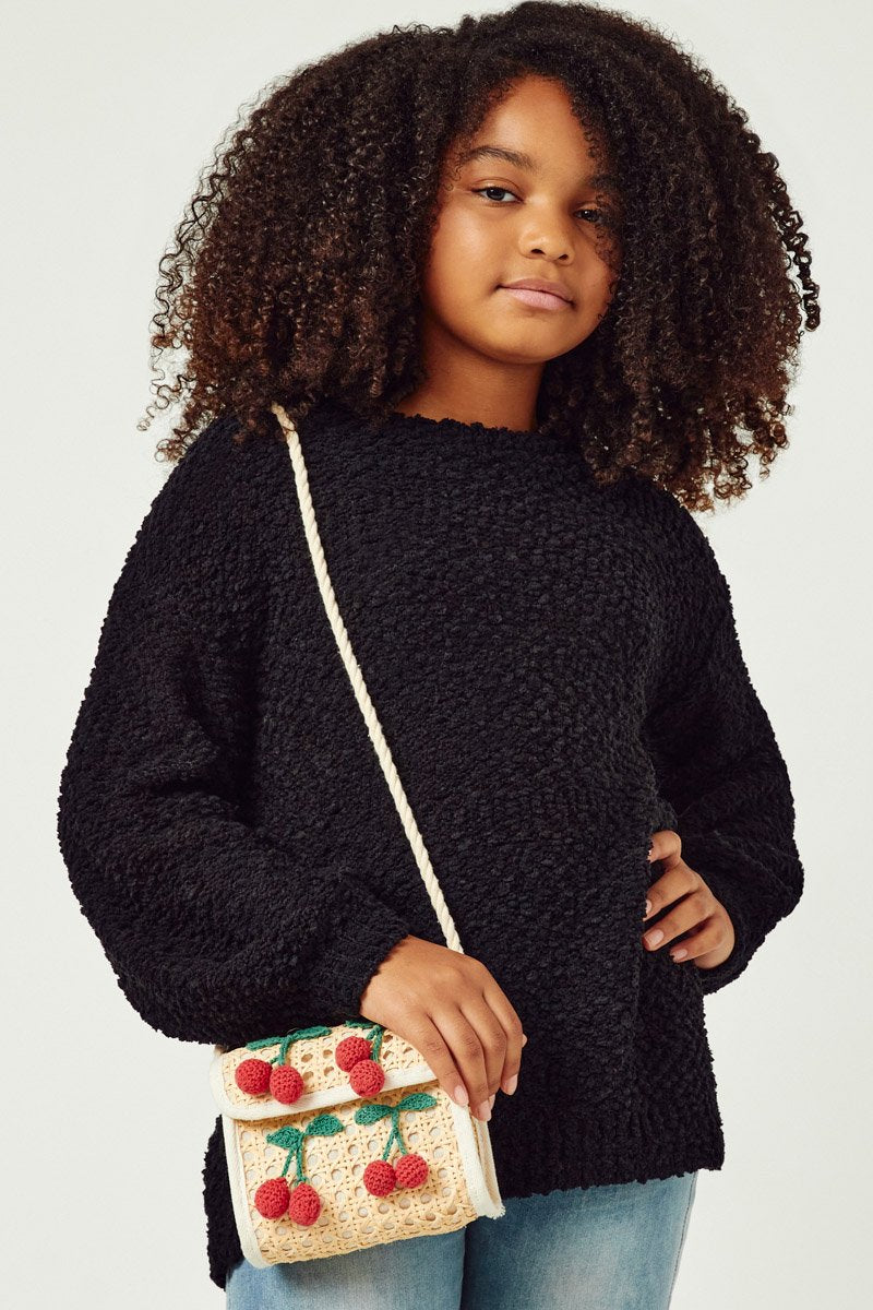 Black Popcorn Knit Pullover Sweater - shoptheexchange