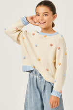 Contrast Band Multicolor Pom Pom Sweater Top - shoptheexchange