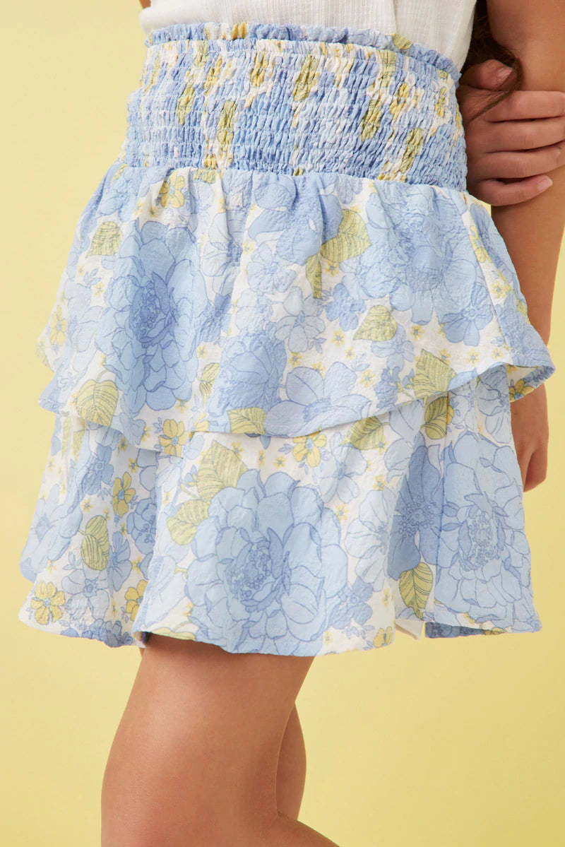 Textured Floral Smocked Waist Layered Skirt - shoptheexchange