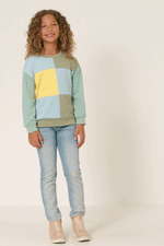 Sage Color Blocked French Terry Pullover Top