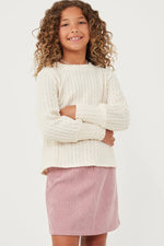 Ivory Long Cuff Cable Knit Pullover Top
