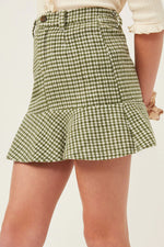 Olive Shorts Lined Checked Ruffle Hem Skirt