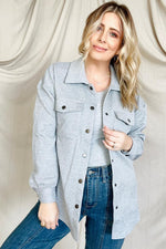 OE: Solid Textured Flap Pocket Buttoned Shacket
