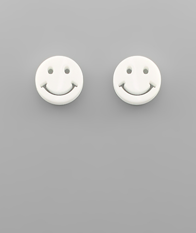Acrylic Smile Face Studs - White