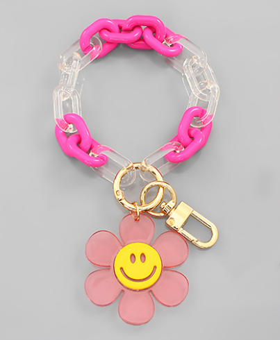 Smile Flower Key Ring Bracelet - Fuchsia