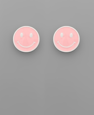 Smile Face Studs - Pink
