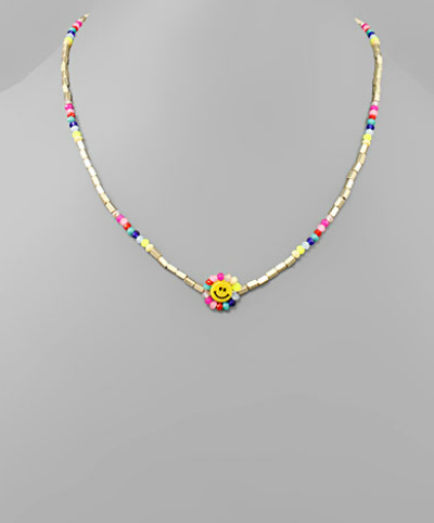 Smile Acrylic & Metal Beads Necklace - Colorful