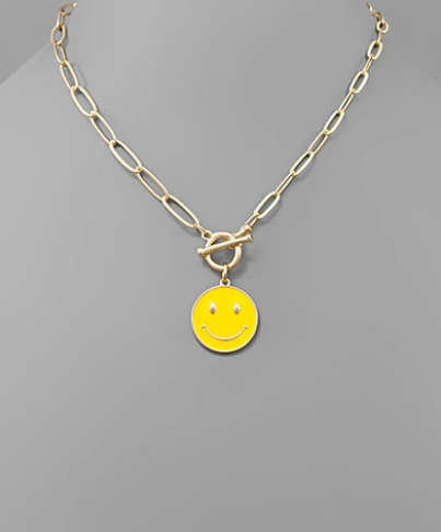 Smile Face Toggle Necklace - Yellow