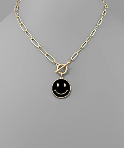 Smile Face Toggle Necklace - Black