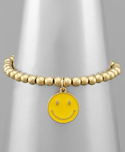 Smile Face & Metal Ball Bracelet - Yellow