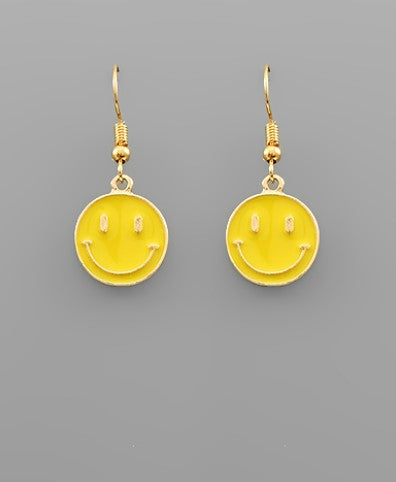 Epoxy Smile Face Earrings - Yellow