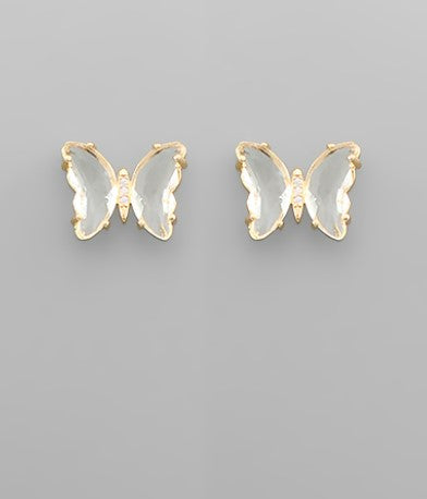 Butterfly Glass Studs - Clear